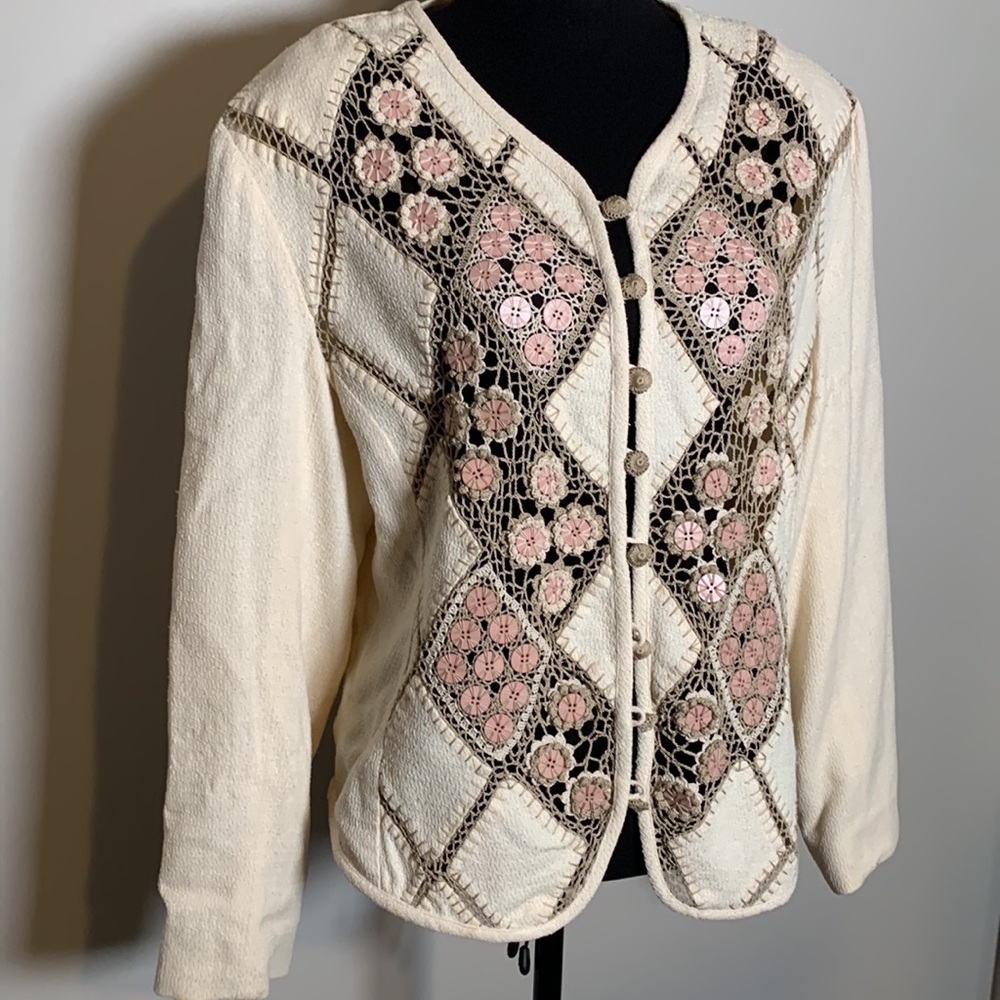 Vintage 1980s Lim’s- Patchwork/Crocheted Button E… - image 2